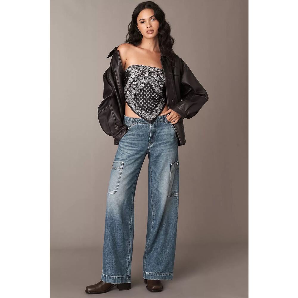 Pilcro Anthropologie Mid-Rise Wide-Leg Cargo Jeans Size 25